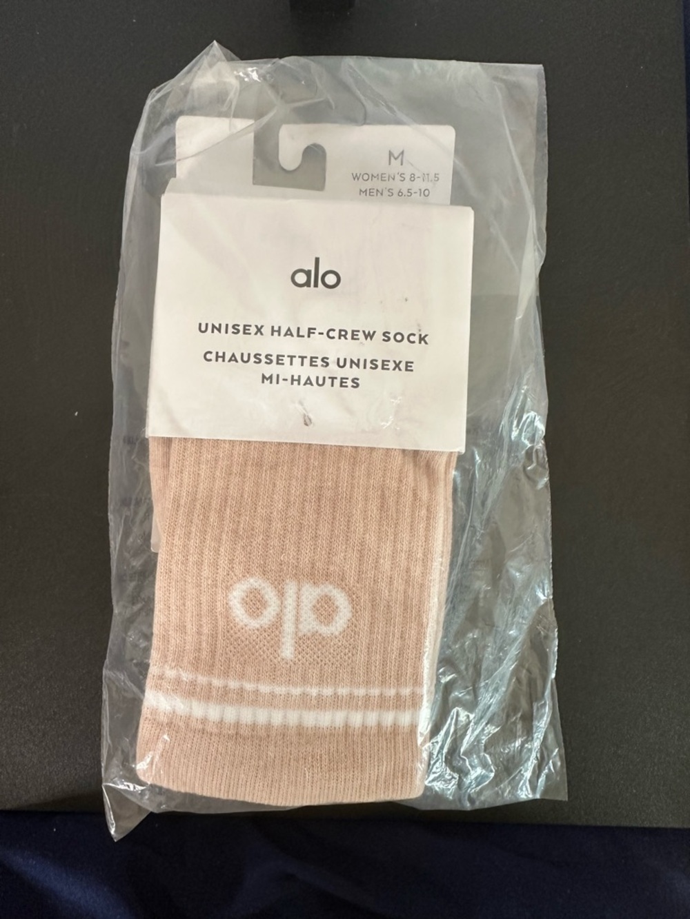 ALO Yoga Ribbed Half-Crew Sock in Dusty Rose with White Trim
